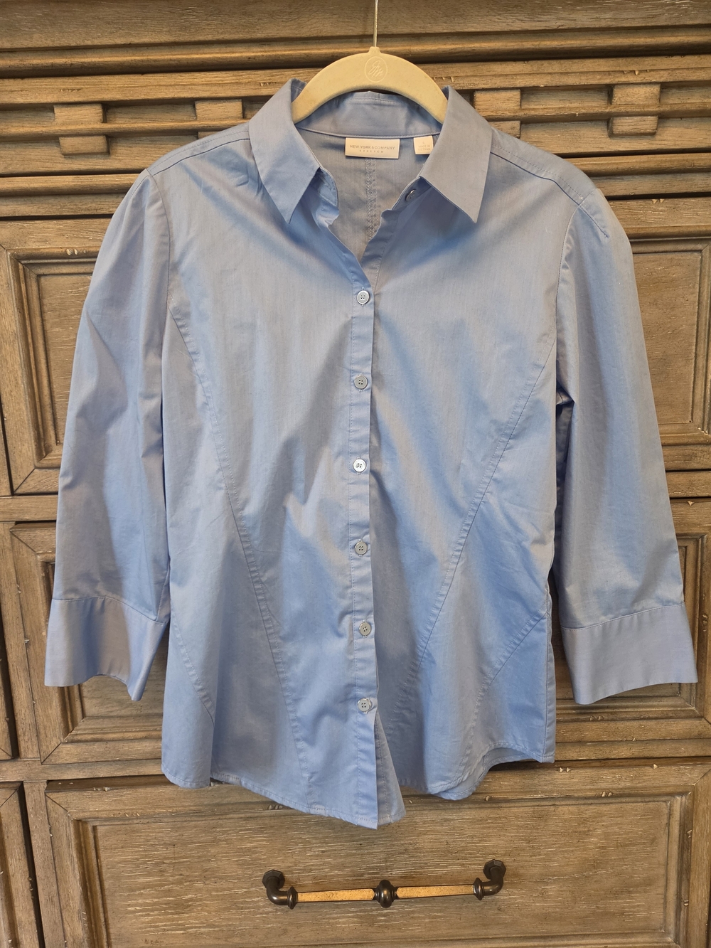 New York & Company Light Blue Button Front Shirt